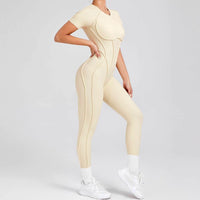 Kortärmade rygglösa sport jumpsuits
