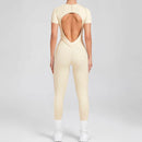Kortärmade rygglösa sport jumpsuits