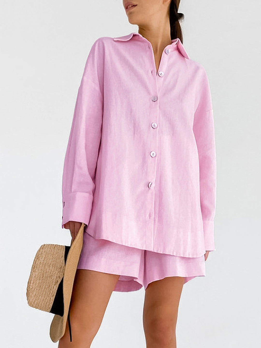 Set med långärmad skjorta och shorts i bomull