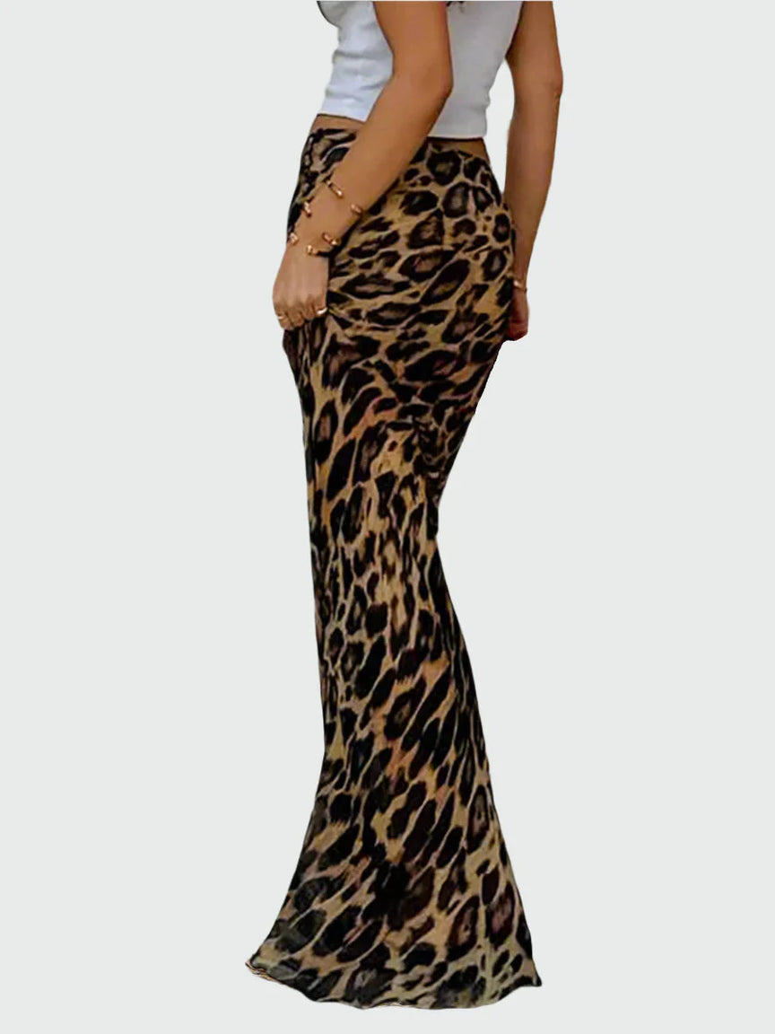 Smal maxikjol med leopardmönster