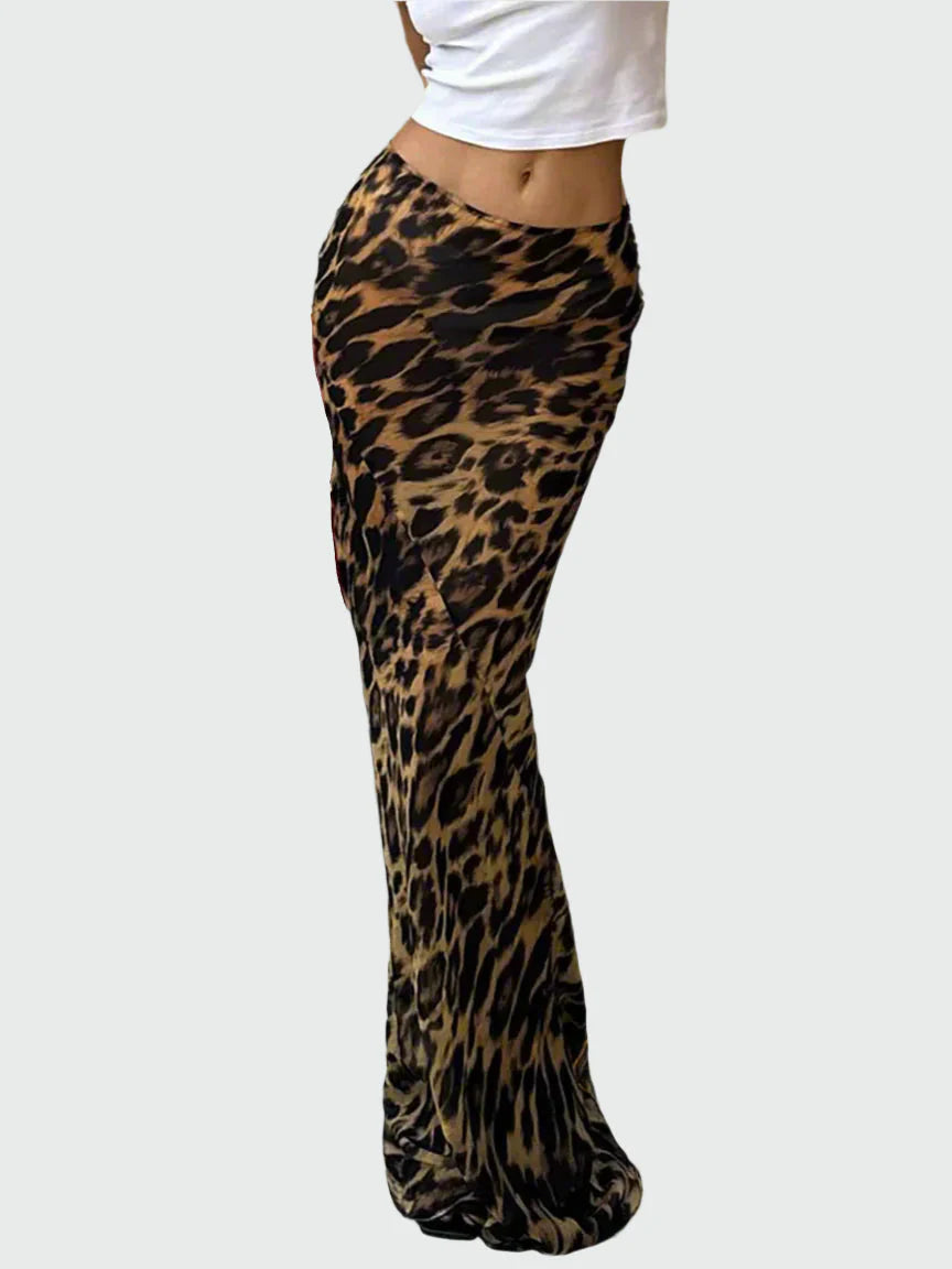 Smal maxikjol med leopardmönster