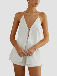 Set med halterneck-topp och shorts utan rygg