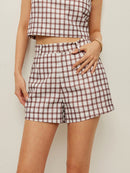Rutig ärmlös kort topp med shorts