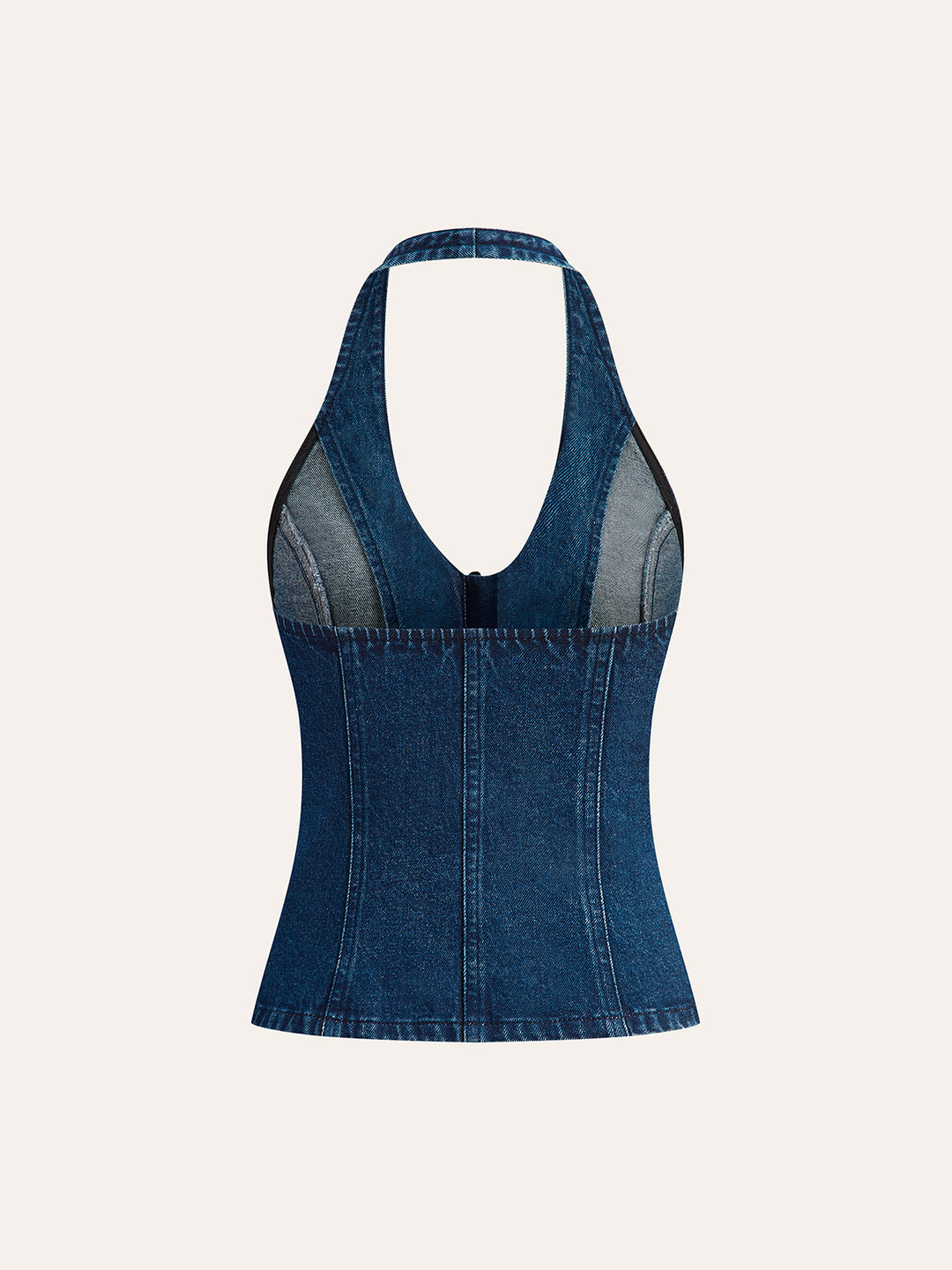 Denimtopp med halterneck-knutdetalj