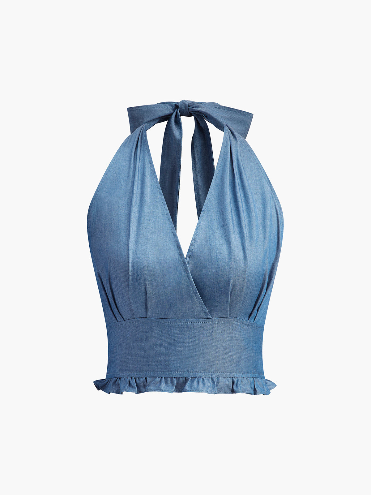 Denim halternecktopp med halsrem