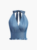 Denim halternecktopp med halsrem
