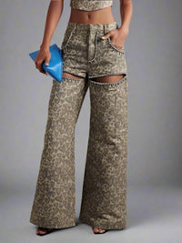 Leopard Retrojeans med utskärning