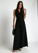 Ärmlös siamesisk kostym med djup V-ringning och utskuren rygg