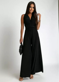 Ärmlös siamesisk kostym med djup V-ringning och utskuren rygg