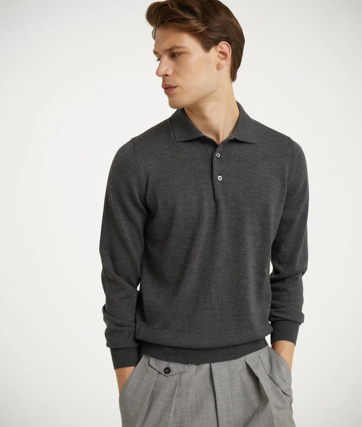 Mörkgrå långärmad tröja i extra fin merinoull