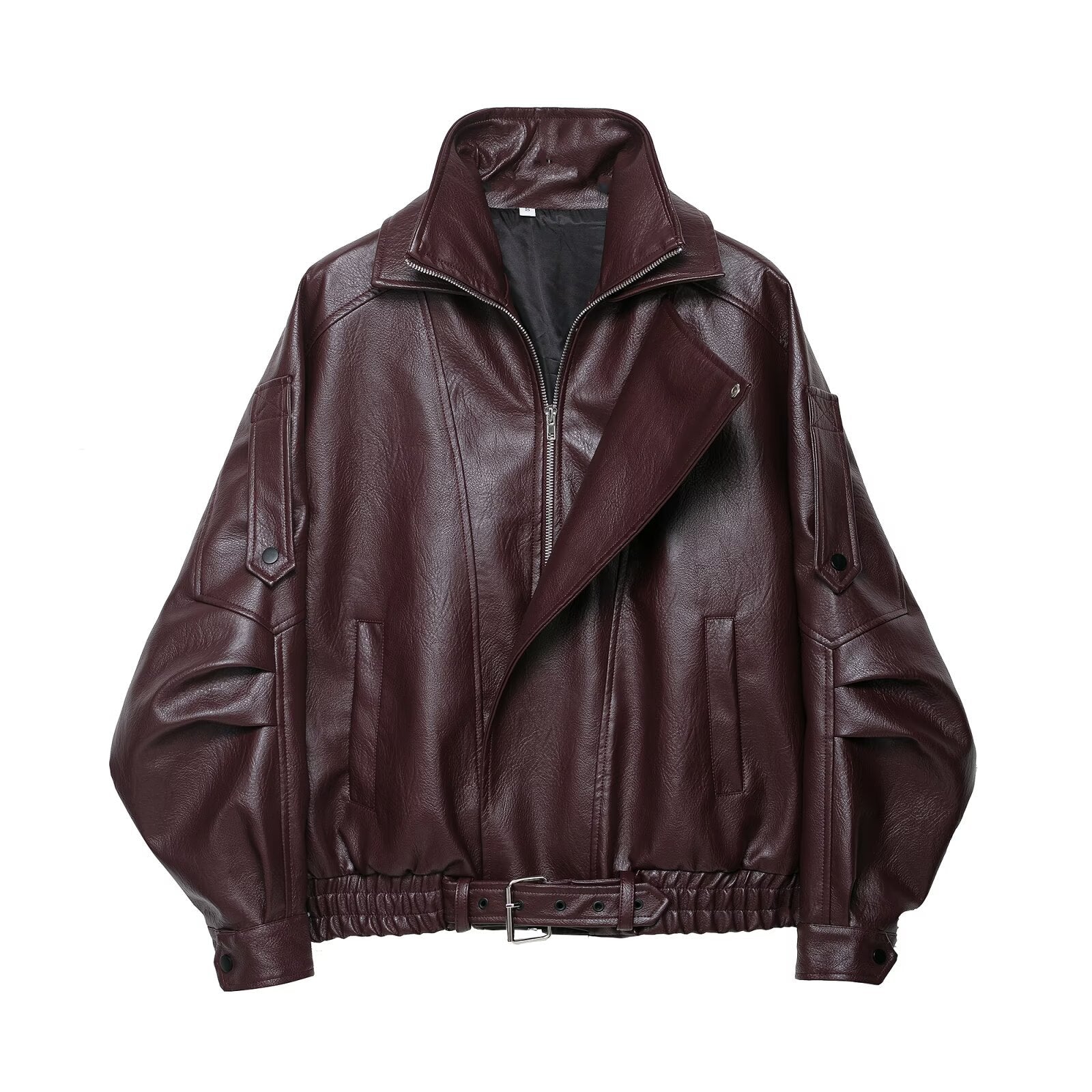 Kyra jacka tillverkad av eko-läder, mörk körsbärsfärgad, med retro-look