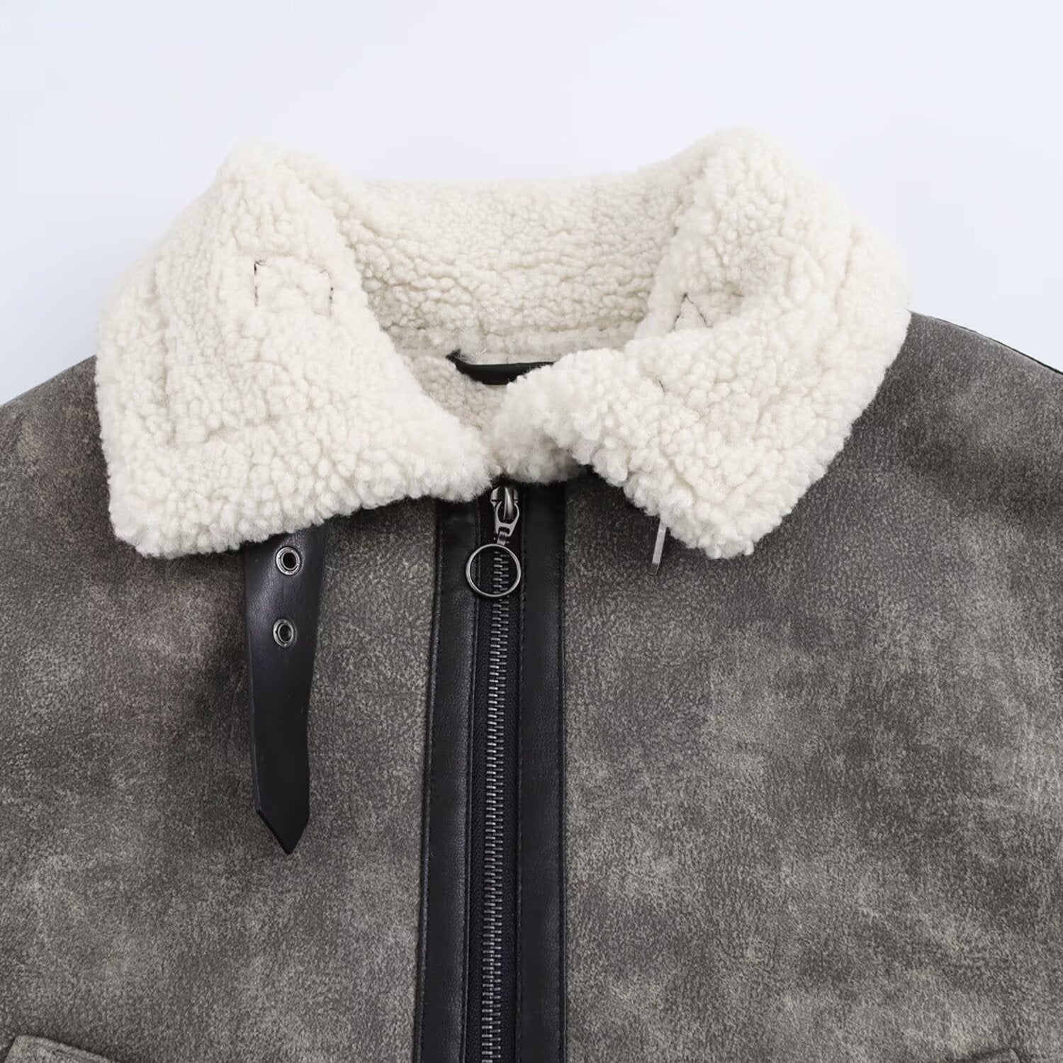 Andreas grå fleecejacka med långa ärmar och dragkedja fram