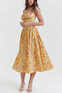 Rali elegant gul blommig midiklänning