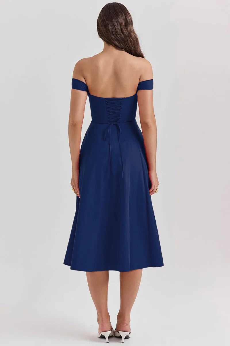 Olivia axelbandslös bustier-midiklänning