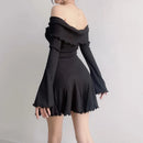 Off shoulder stickad svart klänning