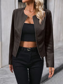 Långärmad eko-skinnjacka med dragkedja