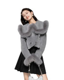 MEELY kort ullkappa med hög midja och slag i rävpäls