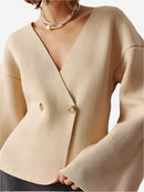 Långärmad stickad cardigan topp