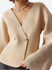 Långärmad stickad cardigan topp