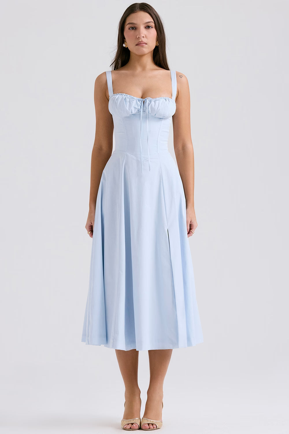 Carmen soft blue Bustier maxi sundress