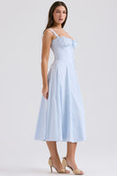 Carmen soft blue Bustier maxi sundress