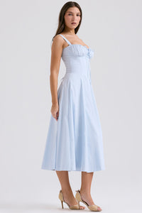 Carmen soft blue Bustier maxi sundress