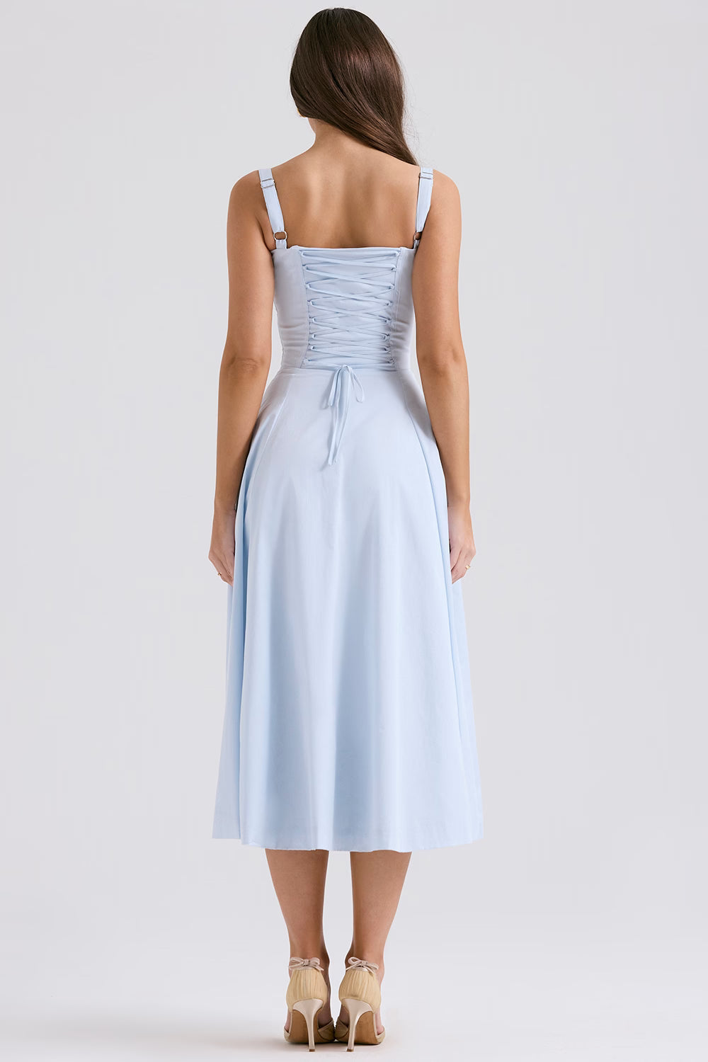Carmen soft blue Bustier maxi sundress