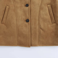 Adryy brun jacka med fransk design, dubbelsidig, halvlång, knappar och fickor