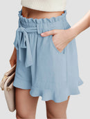 Högmidjade shorts med spets
