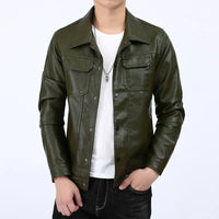 Eko-läderjacka med knappar, hög krage och fickor