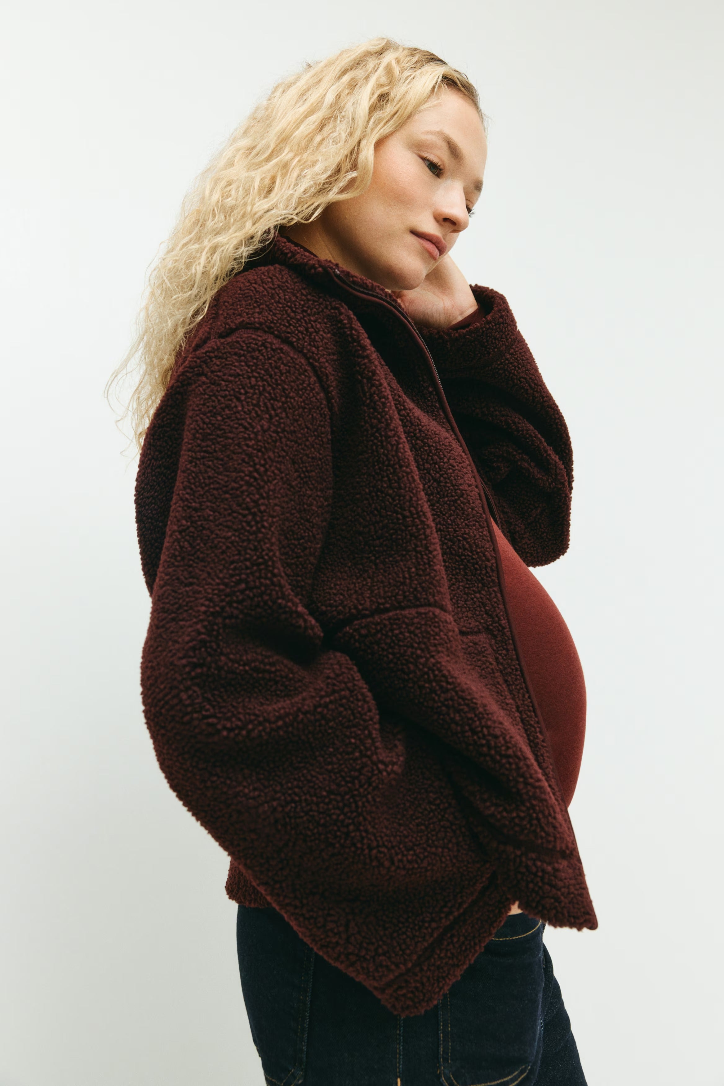 Fleecejacka med dragkedja och slag, med fickor