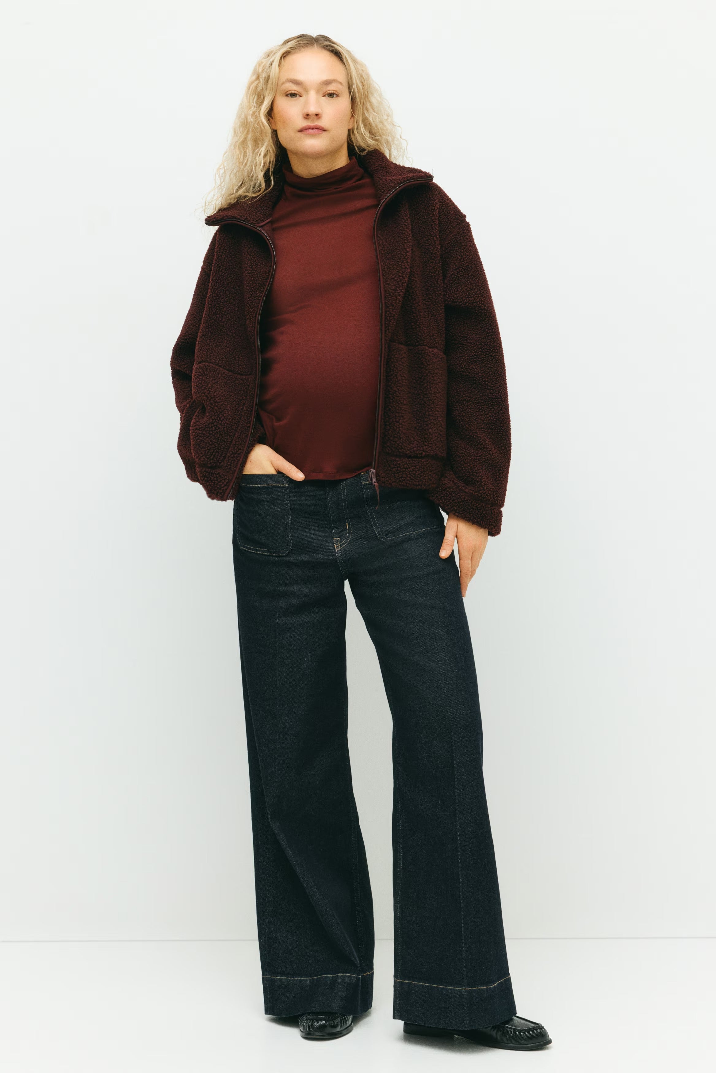 Fleecejacka med dragkedja och slag, med fickor