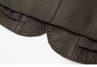 Aurelia mörkbrun äkta skinnjacka, med rund krage, tillverkad av fårskinn, casual