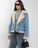 Nalia jeansjacka med dragkedja fram och fleece inuti