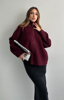 Liora lös blus med dragkedja och hög krage