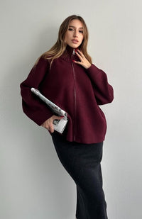 Liora lös blus med dragkedja och hög krage