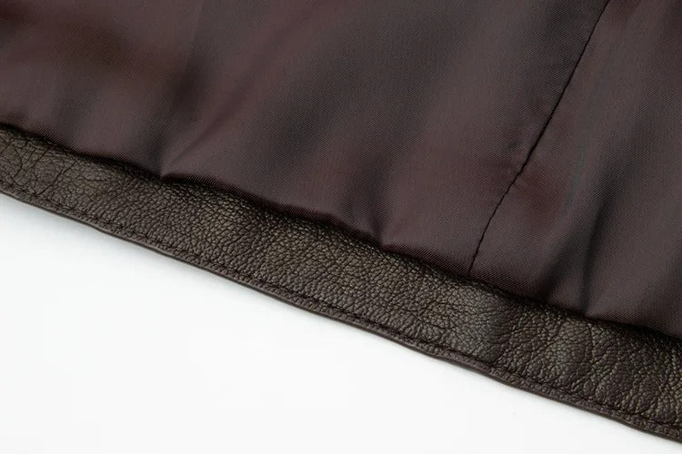 Aurelia mörkbrun äkta skinnjacka, med rund krage, tillverkad av fårskinn, casual