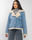 Nalia jeansjacka med dragkedja fram och fleece inuti