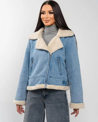 Nalia jeansjacka med dragkedja fram och fleece inuti