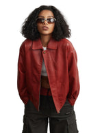 Vary röd eko-läderjacka med dragkedja