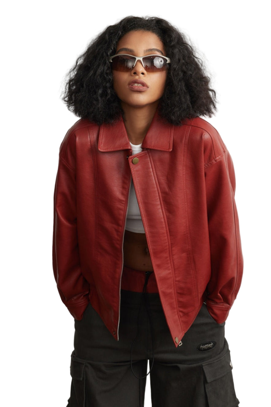 Vary röd eko-läderjacka med dragkedja