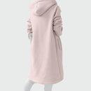 Lång tröja med huva, dragkedja och sammetsfoder