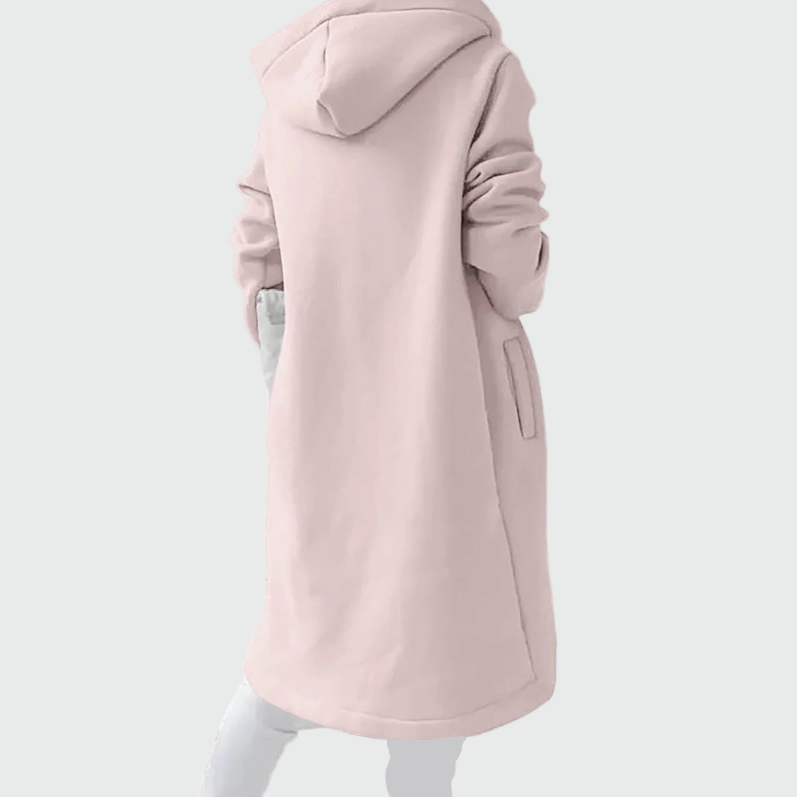 Lång tröja med huva, dragkedja och sammetsfoder