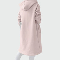 Lång tröja med huva, dragkedja och sammetsfoder