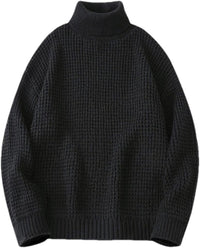 Stickad tröja med hög krage och långa ärmar