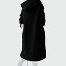 Lång tröja med huva, dragkedja och sammetsfoder