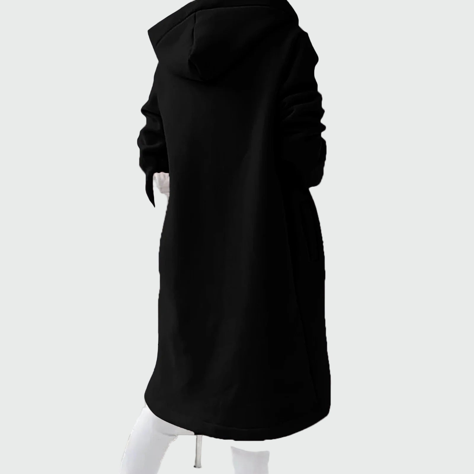 Lång tröja med huva, dragkedja och sammetsfoder