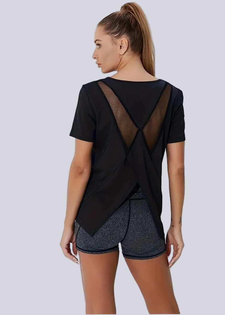 Svart andningsbar sport-T-shirt