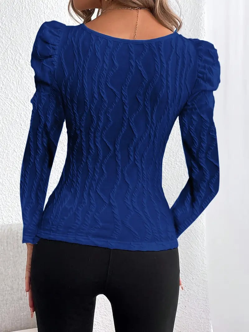 Blus med bubbelärmar och fyrkantig krage, långa ärmar