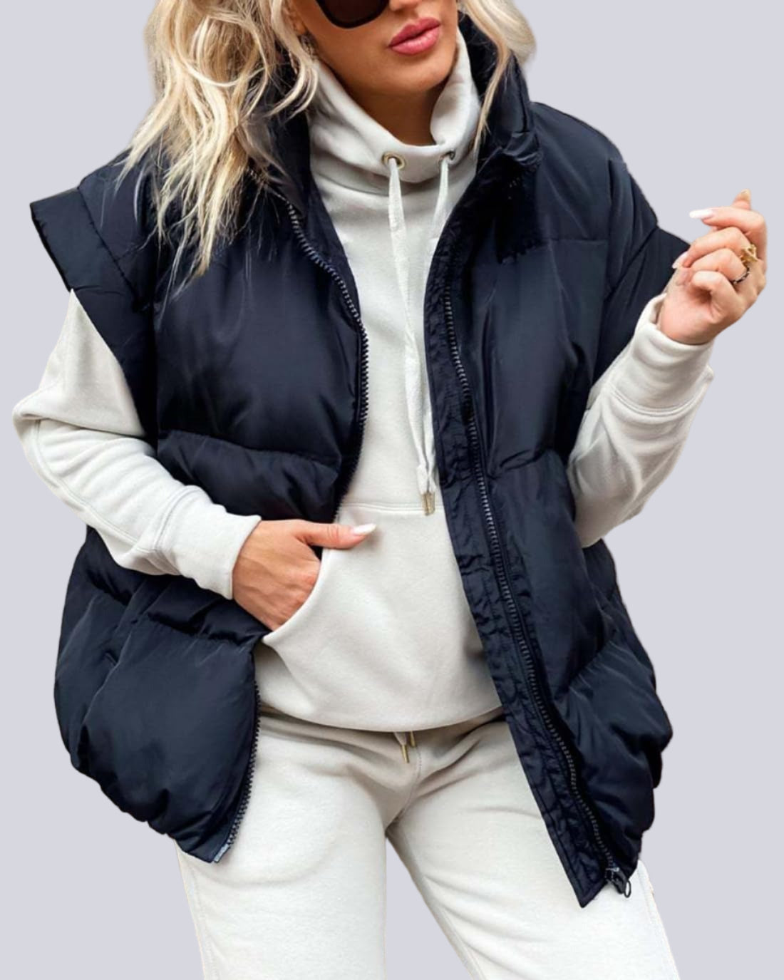 Bomullsväst med ficka och dragkedja